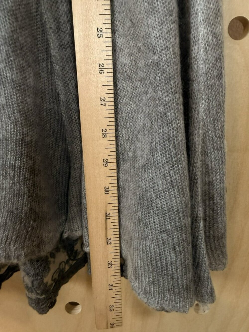 Soft Surroundings Gray Knit Flare Skirt Lace Hem Midi Size Petite XS Lined - Picture 7 of 11
